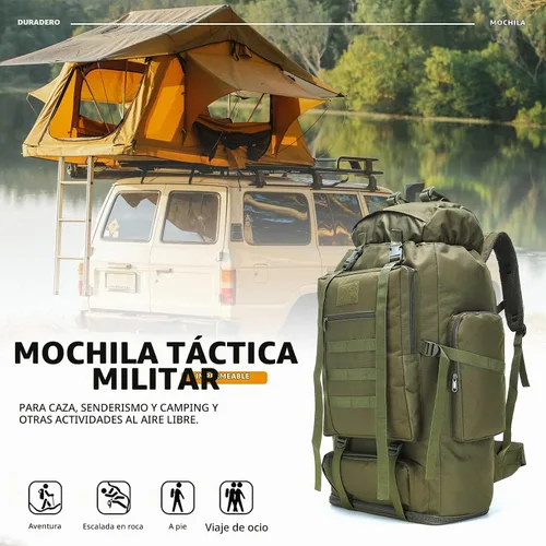 Vista 2 de Mochila de senderismo y camping, mochila MOLLE impermeable para viajes (verde militar)