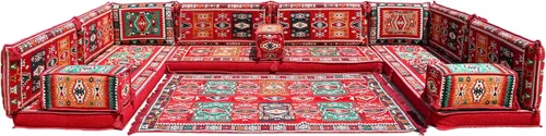 Vista 131 de arabicsofa Sofá en forma de U de estilo árabe para el suelo – Juego de Majlis hecho a mano – Sofá de estilo bohemio