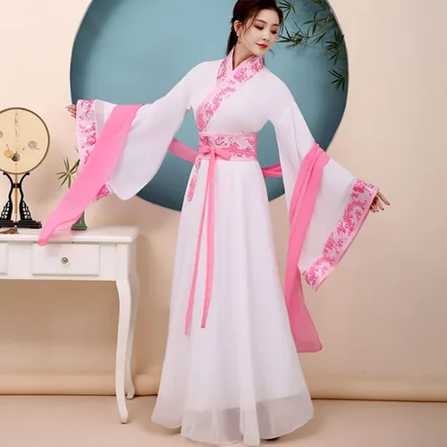 Vista 5 de Vestido tradicional de Hanfu para mujer, disfraz de princesa china, disfraz de cosplay clásico de danza