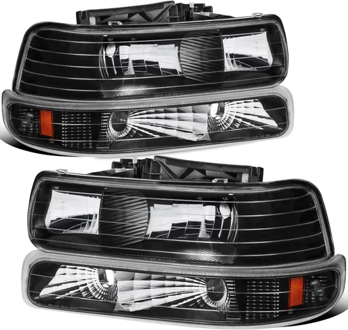 Vista 7 de MOSTPLUS Conjunto de faros delanteros compatible con Chevrolet Silverado 1500 2500 2000-2006 Suburban 1500 2500 1999-2002 con carcasa negra/lente