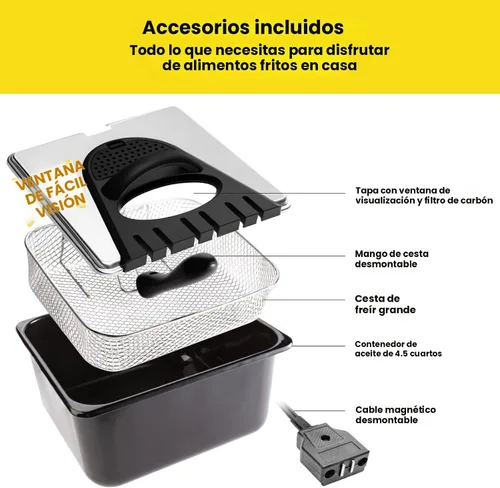 Vista 6 de Chefman - Freidora de 4.5 litros con colador de canasta, tamaño extragrande, temperatura y temporizador ajustables, perfecta para pollo frito