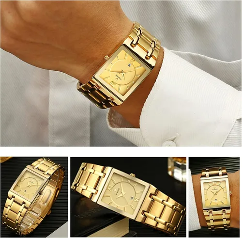 Vista 3 de Relojes cuadrados para hombre de negocios,Reloj de lujo de la noche de la manera,Relojes de pulsera para hombres de cuarzo banda de acero inoxidable