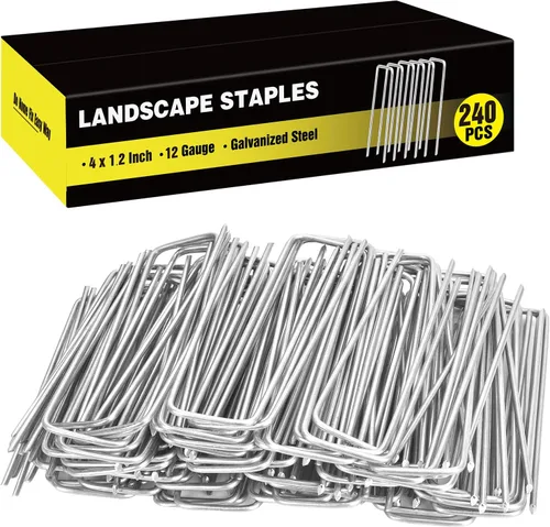 Vista 8 de Paquete de 240 grapas de paisaje de 15 cm, estacas de jardín galvanizadas para carpas, estacas resistentes calibre 11, alfileres de tela