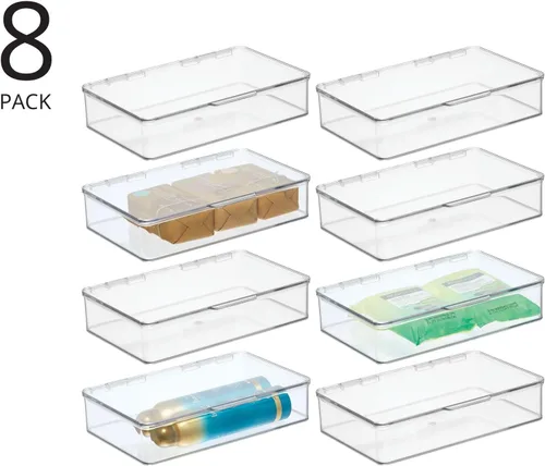 Vista 2 de mDesign Organizador de almacenamiento apilable de plástico con tapa con bisagras para baño, gabinete, cajón, debajo del fregadero, organización