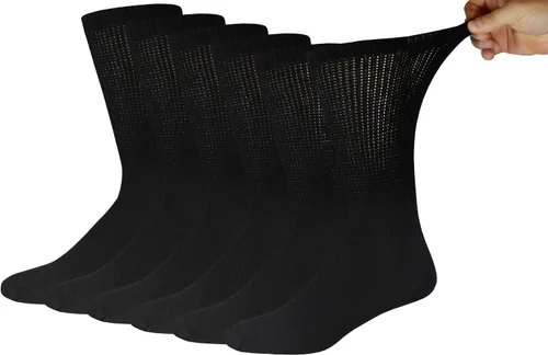 Vista 14 de 6 pares de calcetines tipo crew de algodón para diabéticos sin compresión para neuropatía