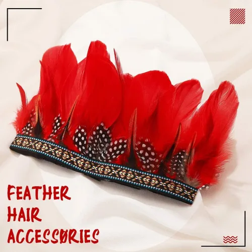 Vista 2 de Red Feather Headpiece Indian Costume Headdress Carnival Crown Headband for Women