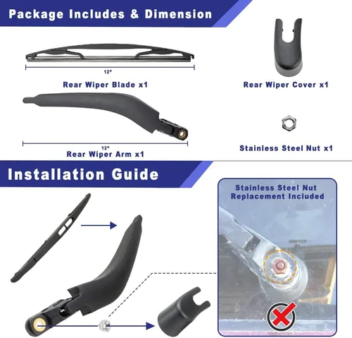 Vista 2 de Kit de brazo y limpiaparabrisas trasero para GM Buick Enclave 2008-2017 Sustituye a 15280813 25820122 · Brazo de plástico premium · Hoja de caucho