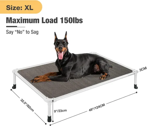 Vista 80 de Veehoo Cama elevada para perros a prueba de mordidas - Cuna elevada refrescante para mascotas - Marco de aluminio plateado y tela de malla