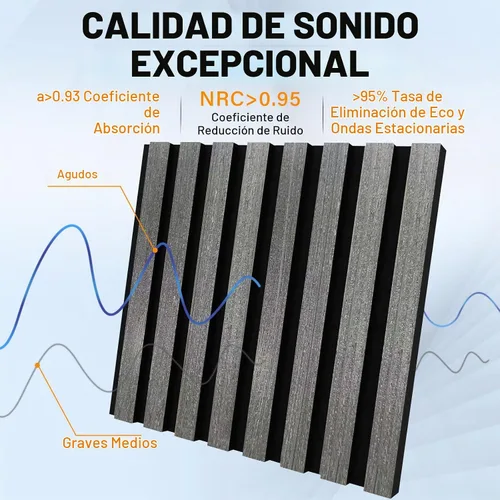 Vista 3 de Geelin 8 piezas paneles de pared de madera 3D autoadhesivos para despegar y pegar, paneles de listones de madera con textura acústica para Gris mate