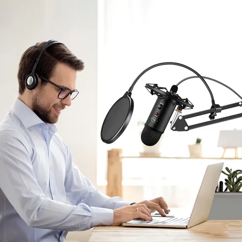 Vista 7 de Brazo de Micrófono, Aokeo AK-35 - Soporte de Micrófono de Escritorio; Soporte de Brazo de Tijera con Suspensión para Micrófono para Blue Yeti, Blue