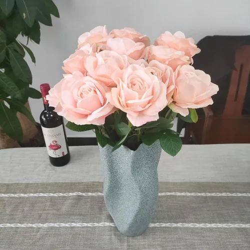 Vista 6 de ATFL Rosas Rubor, 12 Piezas de Rosas Rosa Pálido, Rosas Artificiales de Color Rosa Claro, Diámetro de la Flor 10 cm, Rosas Artificiales con Tallos