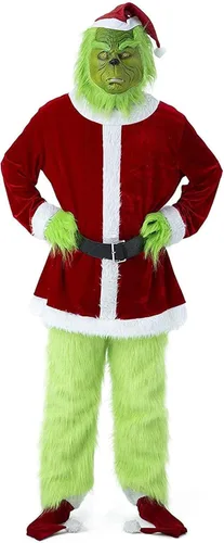 Vista 6 de Christmas Green Monster Costumes 7PCS Adult Furry Christmas Cosplay Costume Santa Outfit Sets