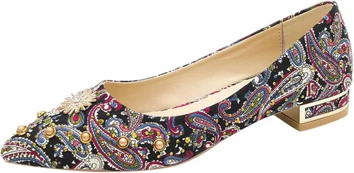 Vista 8 de Zapatos planos de ballet para mujer a la moda con diamantes de imitación de perla y punta puntiaguda, estilo retro, bordado cómodo, formal