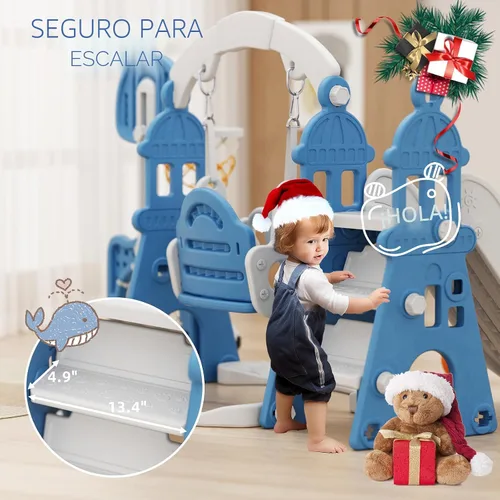 Vista 4 de XJD - Juego de tobogán y columpio 6 en 1 para niños pequeños, tobogán para niños de 1 año en adelante, juego de exterior para niños pequeños con aro