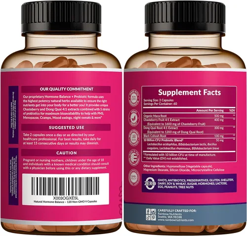 Vista 7 de Equilibrio Hormonal + Probióticos para Mujeres - Alivio Natural de la Menopausia, Control de Peso, Hinchazón, Sofocos, SPM Maca Orgánica
