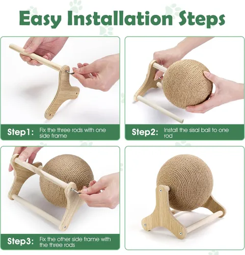 Vista 3 de Outamateur Sisal - Bola rascador para gatos con soporte estable, juguete interactivo para ejercicio, pelota rascador de sisal para mascotas