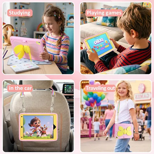 Vista 5 de Funda para iPad 6th/5th/air2/Pro de 9.7 pulgadas para niños y niñas, con correa, color rosa Soporte para lápices integrado, duradero, resistente