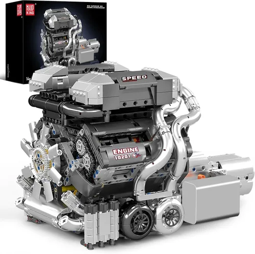 Vista 9 de Mould King 10182 Juegos de Bloques de Construcción de Motor V8, Kit de Modelo de Motor de Tanque MOC V8 con Batería y Motor, Juguetes