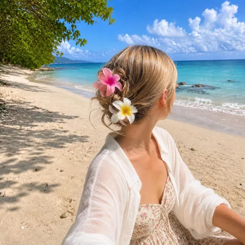 Vista 2 de Paquete de 6 pinzas para el pelo de flores para mujeres, pinzas de hibisco hawaiano, bonitos accesorios para el cabello, regalos para mujeres y niñas