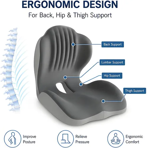 Vista 2 de Cojín ergonómico de espuma viscoelástica, cojín de asiento con soporte lumbar integrado, espuma viscoelástica antideslizante con diseño integrado