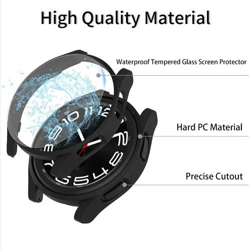 Vista 2 de Funda mate compatible con Samsung Galaxy Watch 6 de 1.850 in con protector de pantalla de vidrio templado impermeable, cubierta completa