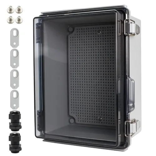Vista 10 de MAKERELE Caja eléctrica impermeable pequeña al aire libre IP67 ABS caja de plástico con placa de montaje, cubierta gris con bisagras, soporte