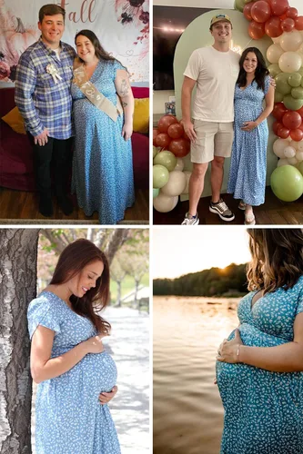 Vista 3 de OUGES Maternity Maxi Dress Wrap Baby Shower Pregnancy Dresses for Photoshoot Maternity Outfits Summer Clothes 2026