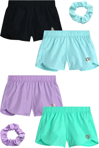Vista 3 de Body Glove Pantalones cortos deportivos para niñas, paquete de 4 pantalones cortos de forro polar de rendimiento activo, pantalones cortos de delfín