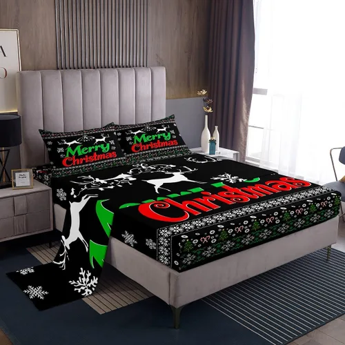 Vista 27 de Erosebridal Juego de sábanas bajeras de Navidad tamaño Queen, diseño de copos de nieve, color negro, gris, degradado, para niños y niñas, juego