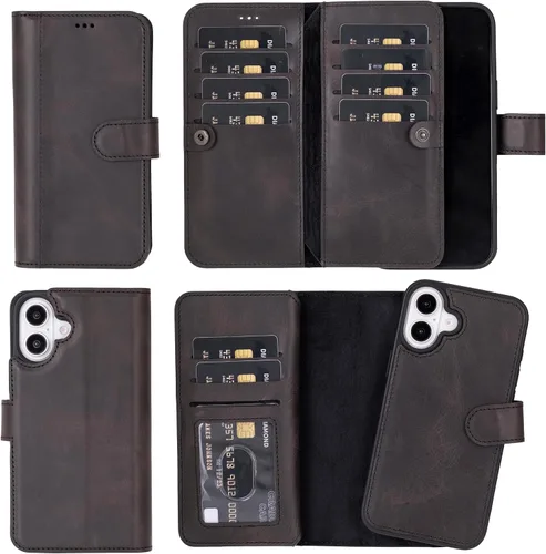 Vista 73 de HARDISTON Funda de piel auténtica de alta calidad hecha a mano para iPhone 7/8 / SE doble folio tarjetero - Funda magnética desmontable - Soporte