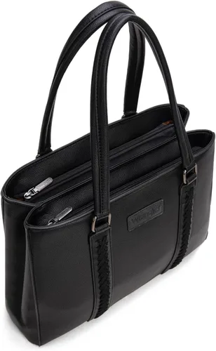 Vista 4 de Bolso de Mano de Doble Compartimento Wrangler para Mujer con Costura a Mano Negro