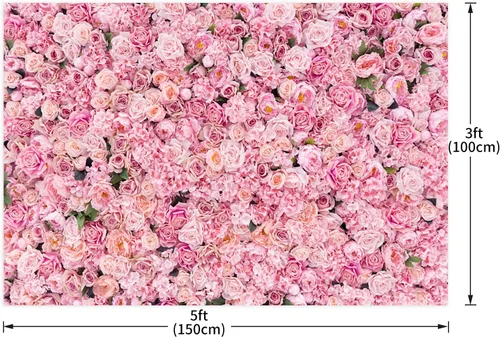 Vista 3 de Telón de fondo de pared rosa rosa de 5 x 3 pies con flores rosas para fotografía, telón de fondo para exteriores, recién nacido, baby shower, boda