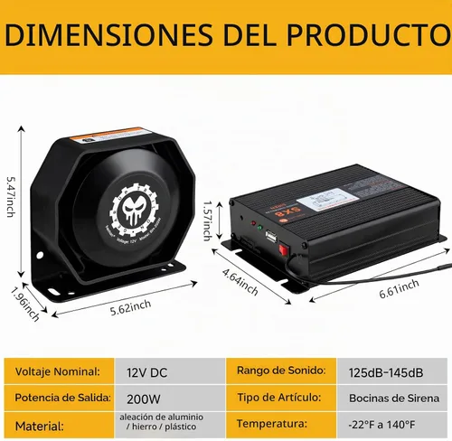 Vista 6 de Kit de sistema de altavoces de sirena de policía PA, sirena de advertencia de emergencia 12V 200W 125-145dB con control remoto con micrófono de mano