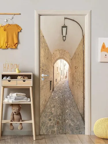 Vista 14 de artfanke Murales 3D de bosque caducifolio amarillo para puerta, 30.3 x 78.7 pulgadas, calcomanías autoadhesivas para puerta, póster de bricolaje