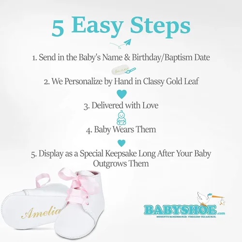 Vista 5 de BabyShoe - Zapatos de bautizo personalizados para niña Bautismo revelación de género suave recién nacido con cordones rosa recién nacido con nombre