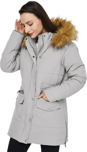 Vista 4 de WenVen Abrigo de invierno para mujer, impermeable, grueso, con capucha de piel