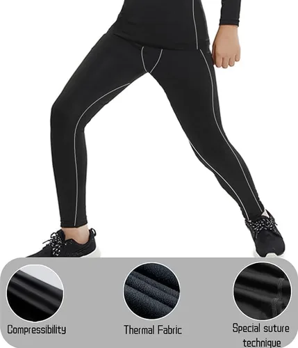 Vista 5 de Youth Boys 2 Set Thermal Underwear Compression Leggings and Shirts Long Johns, Kids Fleece Warm Lined Base Layer
