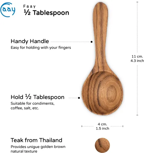 Vista 3 de FAAY Mini condimento – Cucharas de teca para azúcar, sal, té, café, especias, miel mermelada mastard (1/2 cucharas de mesa x 2)