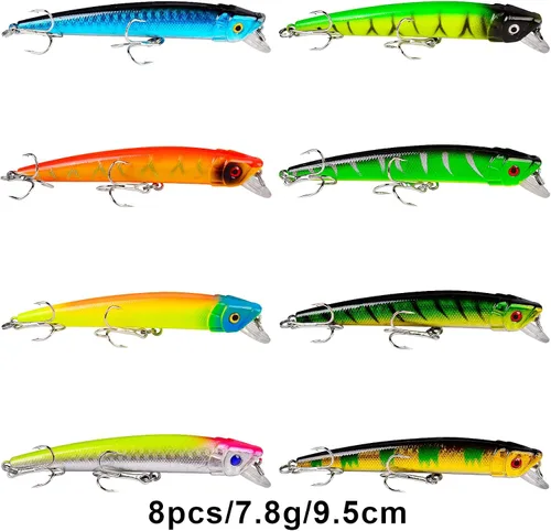 Vista 4 de Juego de Señuelos de Pesca de Lubina para Agua Salada y Dulce, Incluye Señuelos de Superficie, Señuelos Duros, Minnow, Crankbait, Lápiz VIB