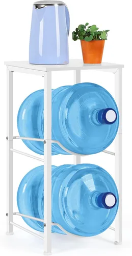 Vista 13 de Organizador para botellas de agua de 5 galones, soporte para jarra de agua con estantes superiores, estante de almacenamiento de jarra de 2 niveles