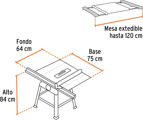 Vista 3 de TRUPER SME-10B Sierra de Mesa 10" 1900 W (2-1/2 HP) con Base, Naranja