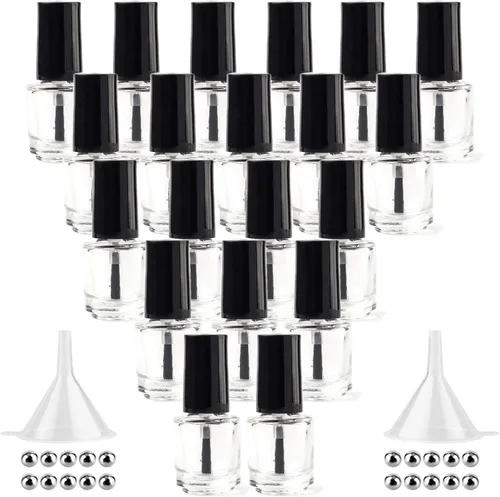 Vista 9 de GTHER 20 botellas vacías de esmalte de uñas, recipiente de botellas recargables de vidrio transparente con tapa de cepillo y embudo y bolas
