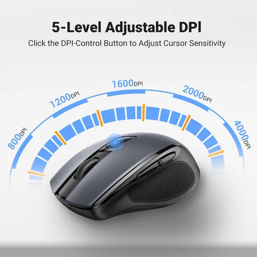Vista 3 de UGREEN Mouse inalámbrico de 2.4 G con receptor USB, 5 niveles de 4000 DPI, 6 botones, 18 meses de duración de la batería, mouse inalámbrico