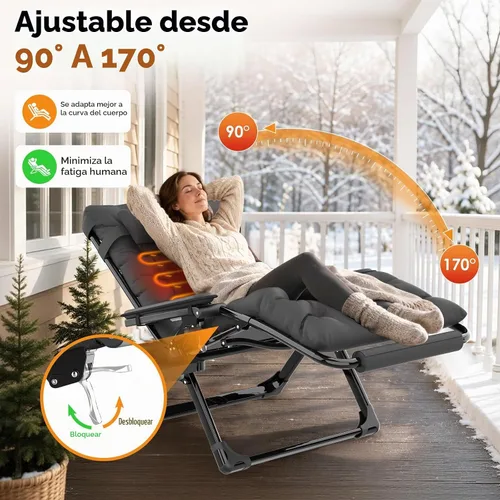Vista 4 de Slendor Heated Oversized Zero Gravity Chairs 33In, XXL Lounge Chair, Black Negro