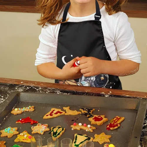 Vista 4 de Delantales para niños y niñas, delantales de pintura con bolsillo, delantales de cocina de 3 a 8 años