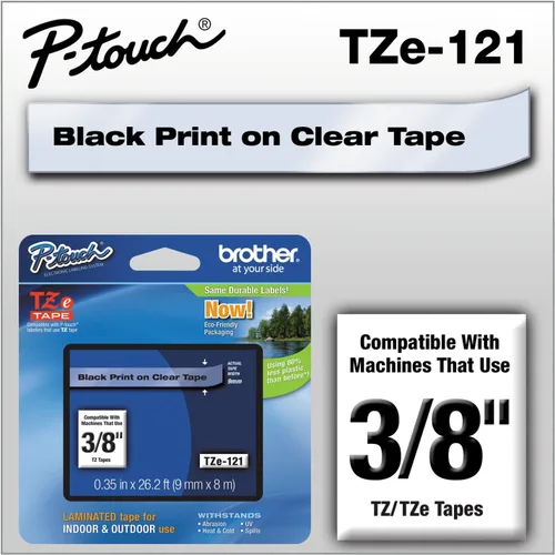 Vista 40 de Cinta laminada Brother Negro sobre Transparente, 6 mm (Tze111)