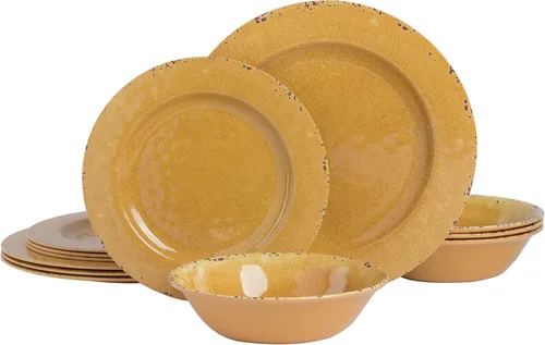 Vista 11 de Gibson Home Mauna - Juego de vajilla de melamina, servicio para 4 personas (12 piezas), color verde
