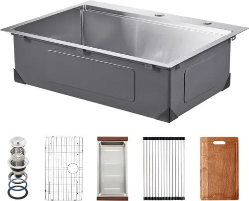 Vista 9 de VEVOR Fregadero de cocina con estación de trabajo de fregadero de cocina de 30 pulgadas, fregadero de acero inoxidable 304, cuenco individual