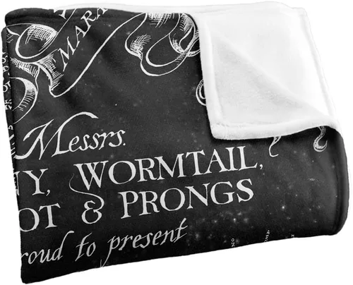 Vista 3 de Harry Potter Marauder's Map - Manta con licencia oficial de tacto sedoso, manta súper suave, 36 x 58 pulgadas, color blanco y negro