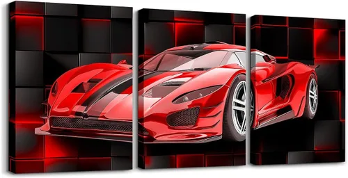 Vista 14 de Feelyou Cuadro azul de carreras para pared, 12 x 16 pulgadas, 3 piezas de autos deportivos de velocidad, lienzo para decoración de pared, diseño
